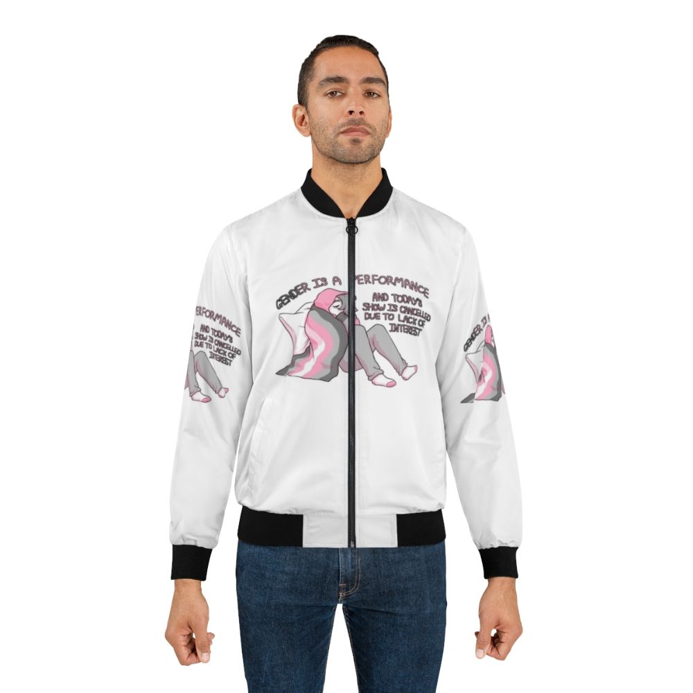 Demigirl pride bomber jacket with gender-fluid design and transgender pride colors - Lifestyle