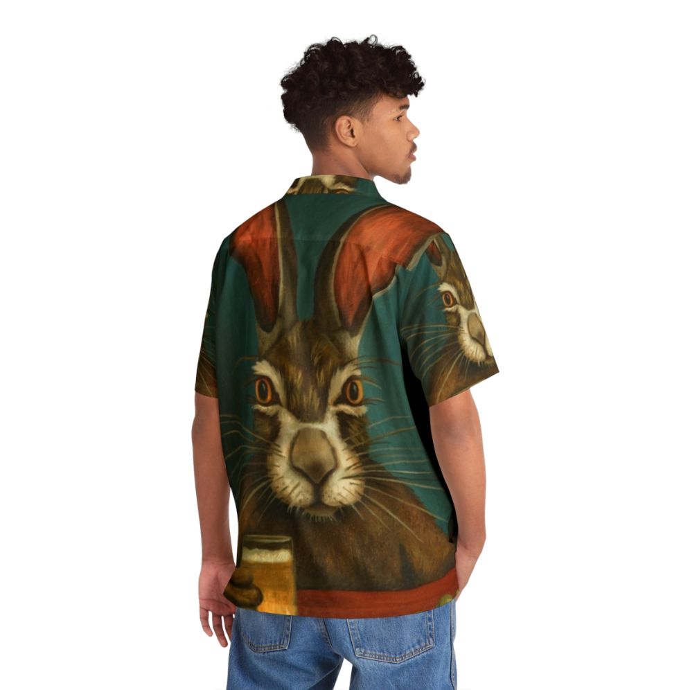 Bunny Hops Hawaiian Shirt with Bunnies, Olives, and Beer Imagery - People Back