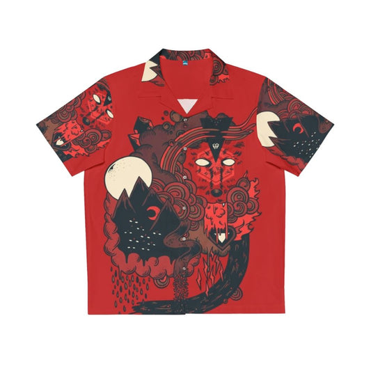 Hector Mansilla's striking wolf print Hawaiian shirt with abstract, geometric design