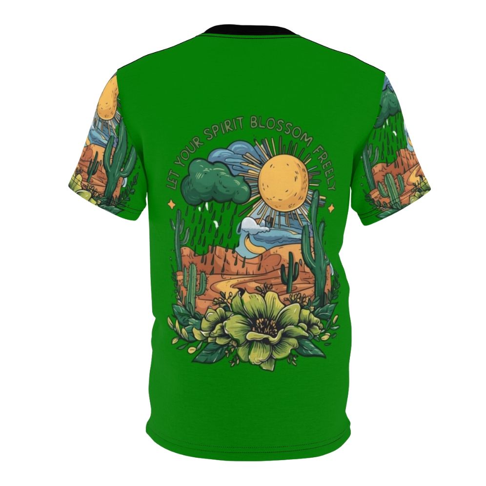 Vibrant floral graphic design featuring blooming flowers, greenery, and a starry sky on a comfortable t-shirt. - Back