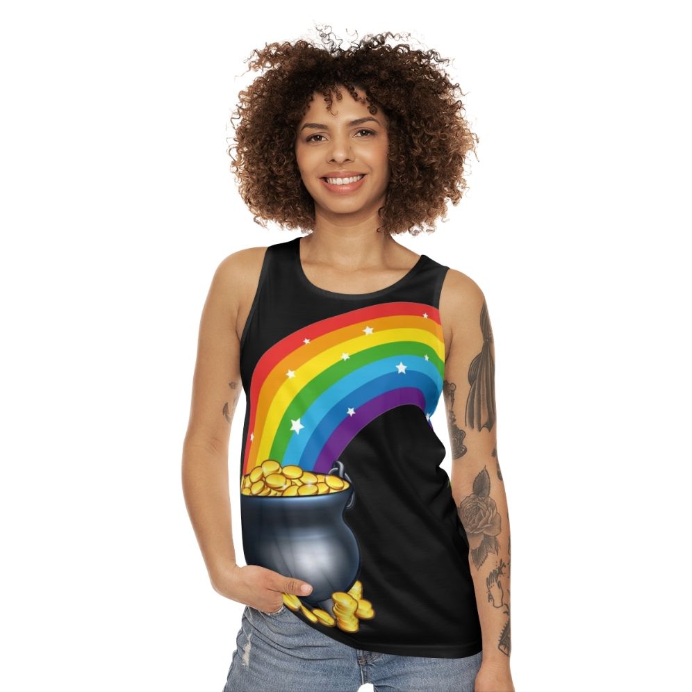 Unisex pot of gold at the end of the rainbow tank top - women