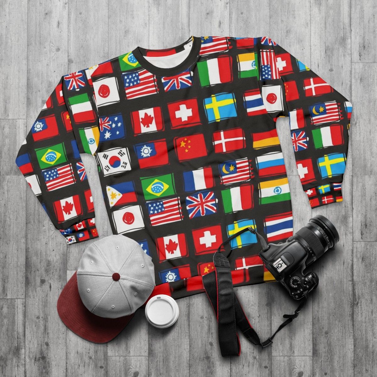 World flag sweatshirt - flat lay