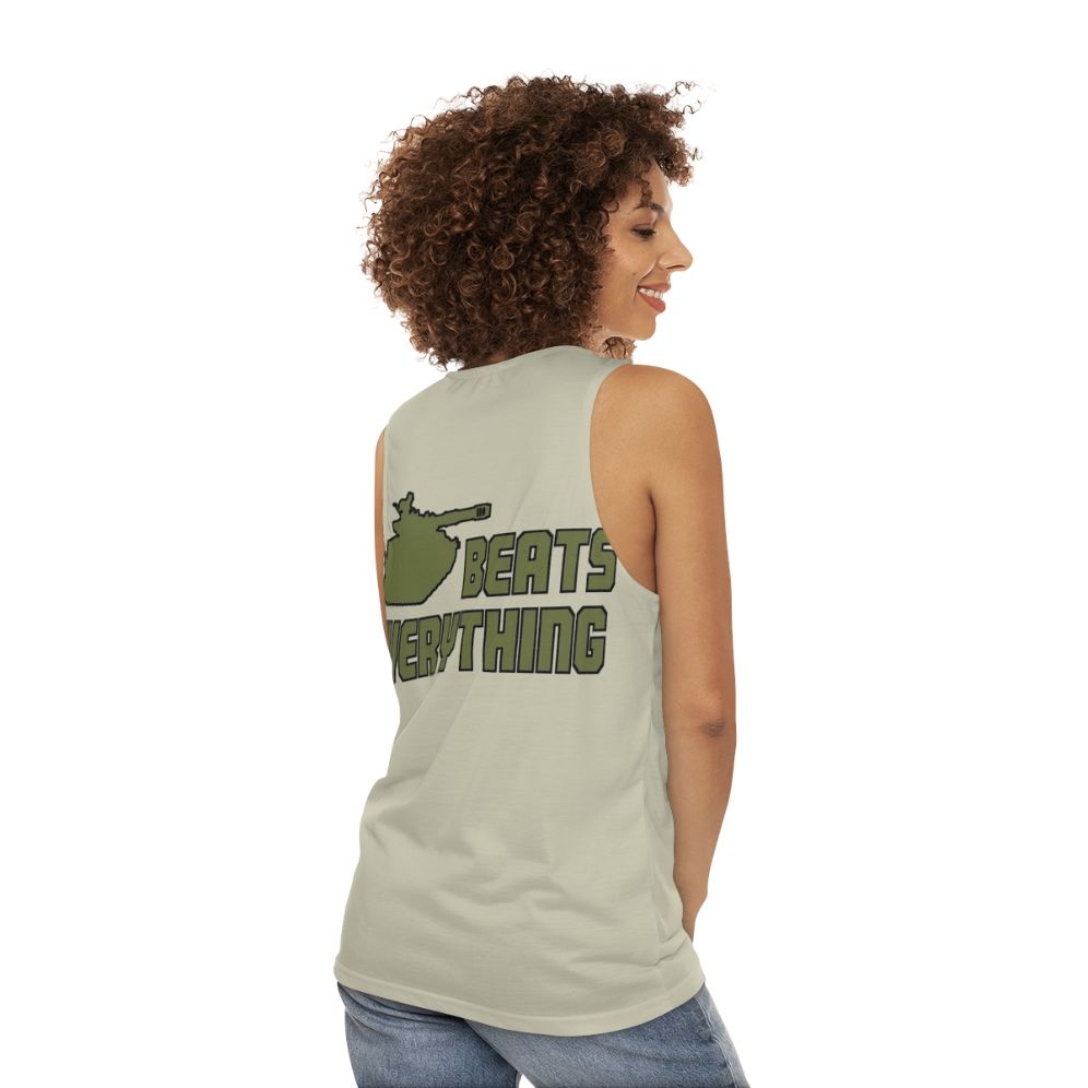 Unisex military sci-fi gaming graphic tank top - women back