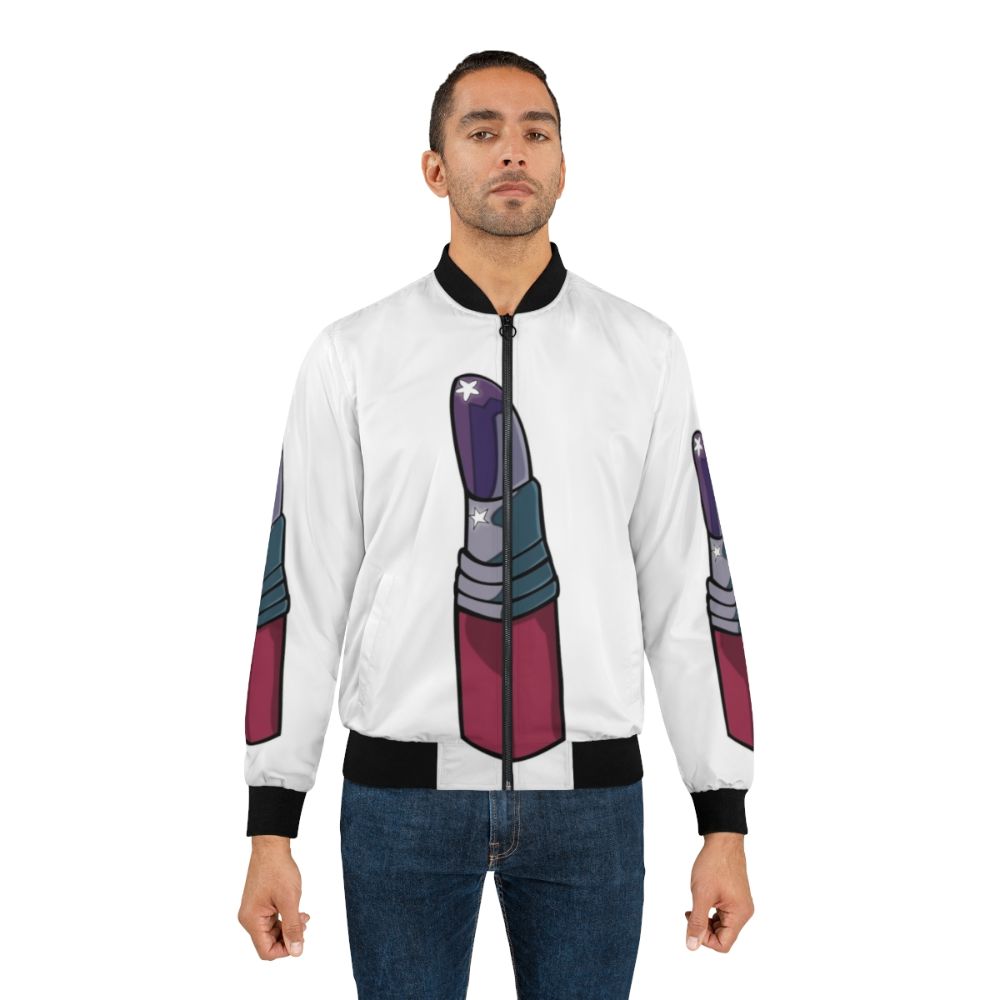 Rocketman-inspired bomber jacket with a lipstick graphic design - Lifestyle