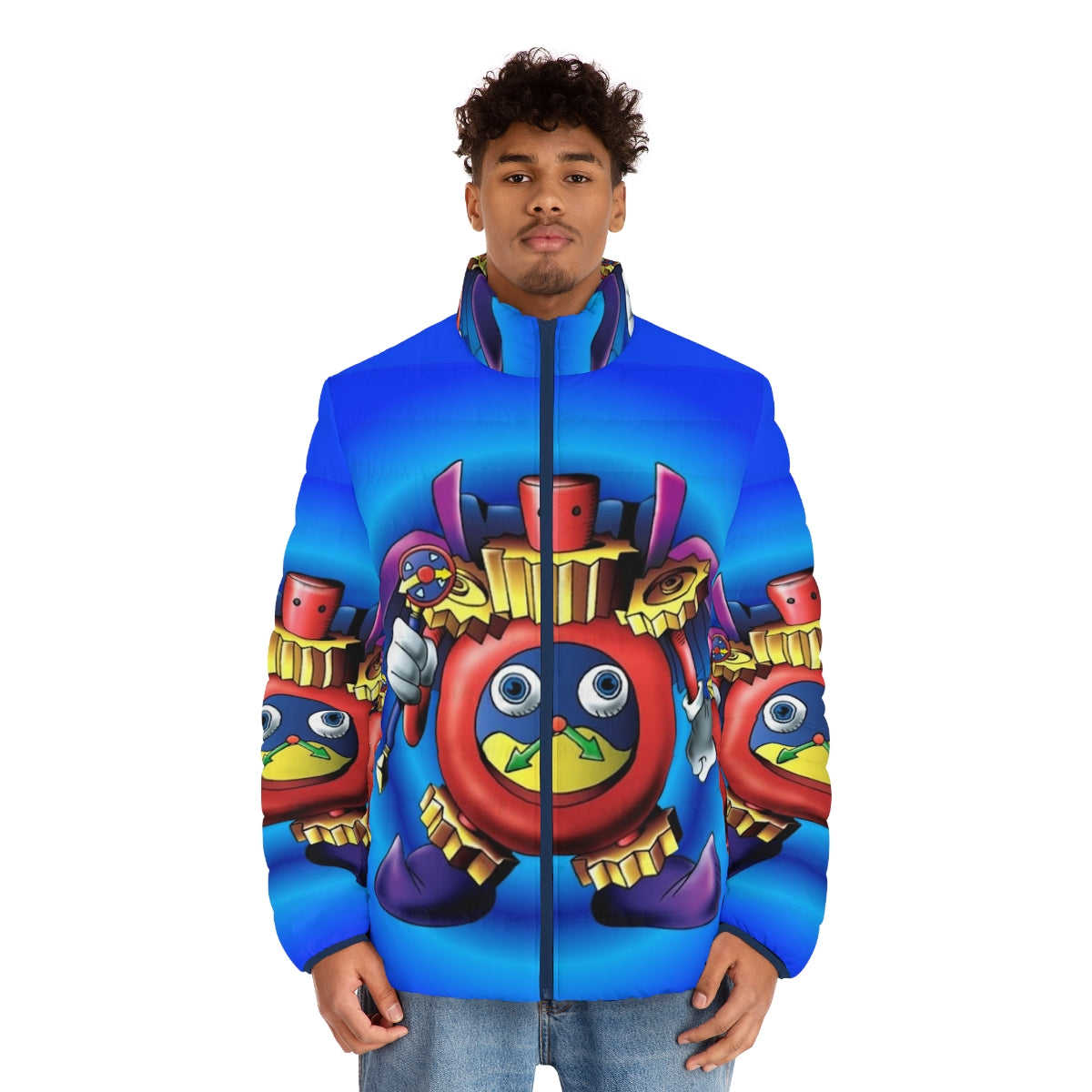 Time Wizard Puffer Jacket featuring Yugioh character design - men front