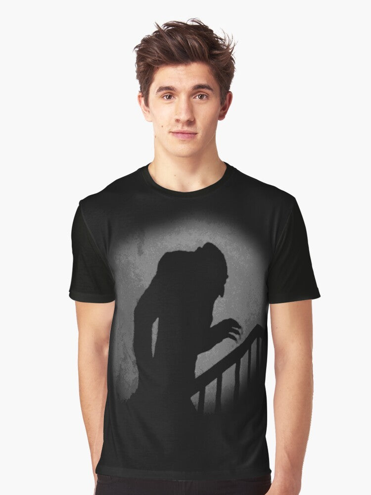 Spooky Nosferatu vampire silhouette graphic on a t-shirt - Men