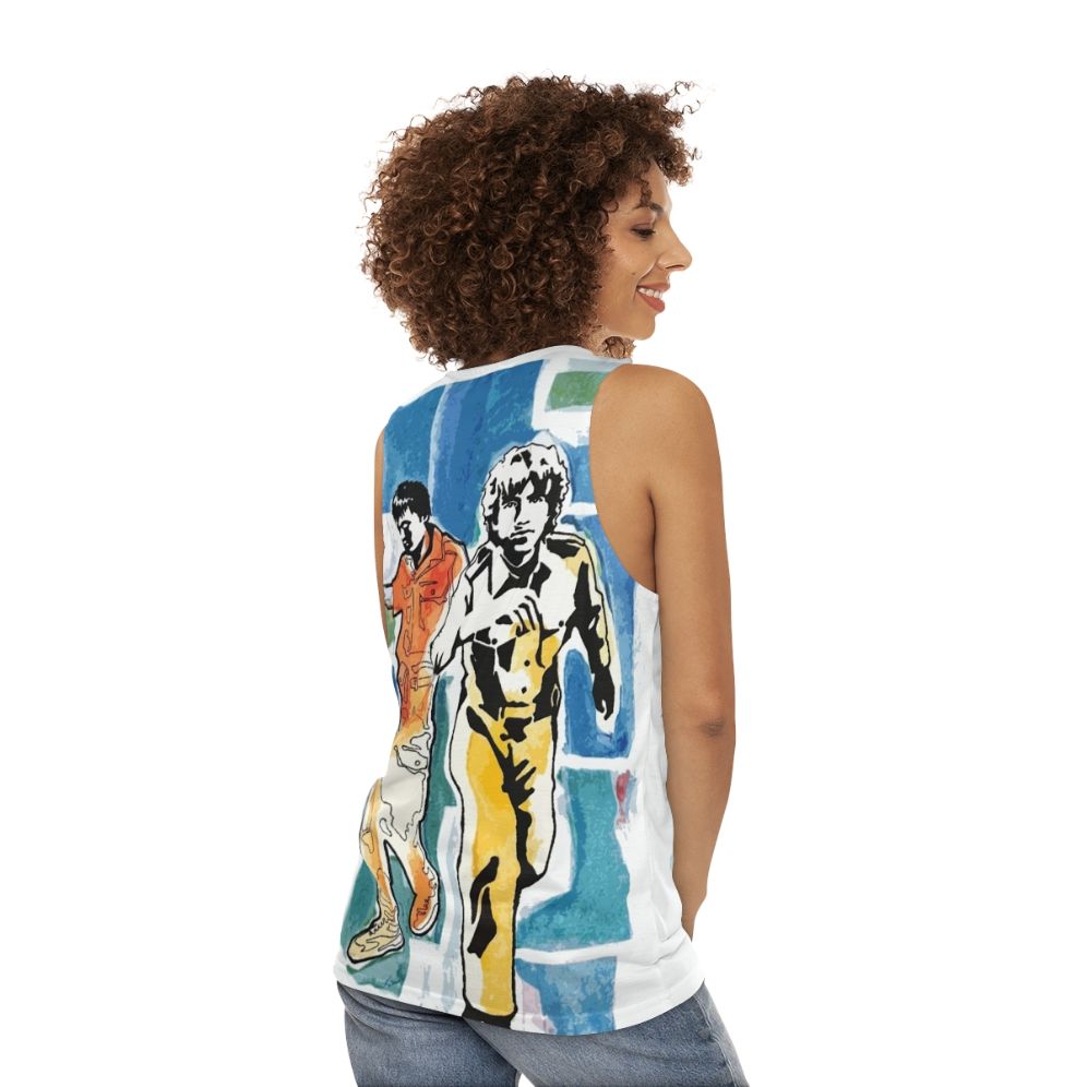 Retro-inspired unisex tank top with Air Moon Safari graphic design - women back