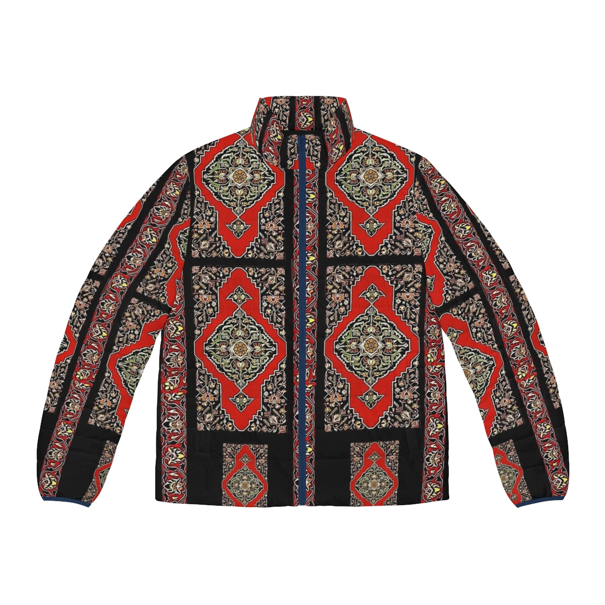 Armenian Folk Art 8 Puffer Jacket featuring traditional Armenian floral design and forget me not flowers