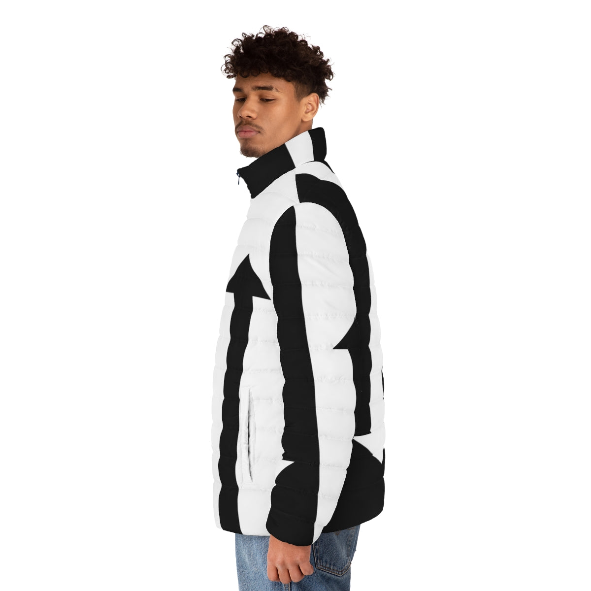 Mod Arrows Puffer Jacket - Stylish Black and White Puffer Jacket for Retro-Inspired Streetwear - men side left