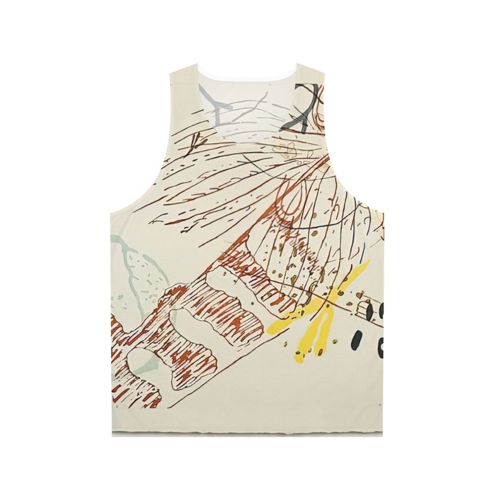 Avant garde unisex tank top design inspired by the works of John Cage and Henry David Thoreau