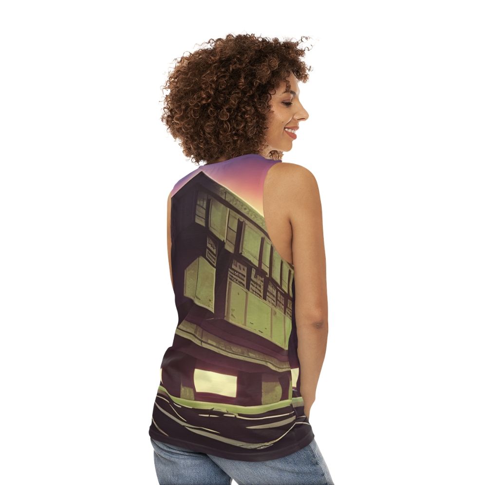 Monolith Unisex Tank Top - Futuristic Brutalist Synthwave Design - women back