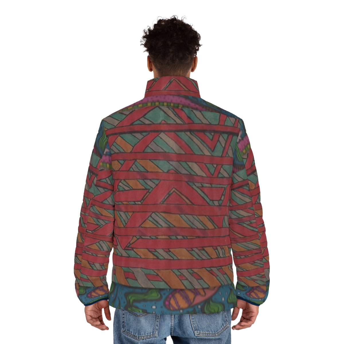 Puffer jacket with abstract, experimental jazz-inspired design - men back