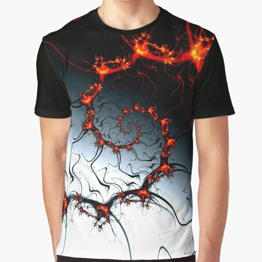 Burning Fractal Graphic T-Shirt with Spiral and Fibonacci Design