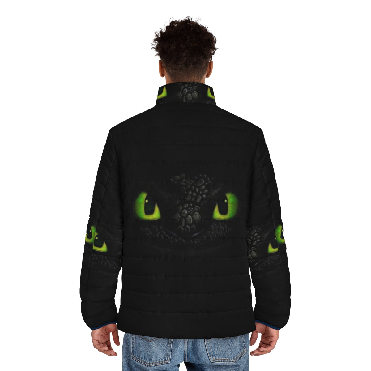 Toothless night fury puffer jacket from How to Train Your Dragon - men back