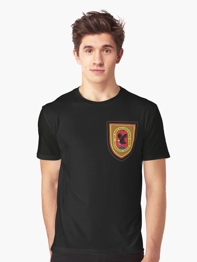 ILRRPS - International Long Range Reconnaissance Patrol School Graphic T-Shirt with black background - Men