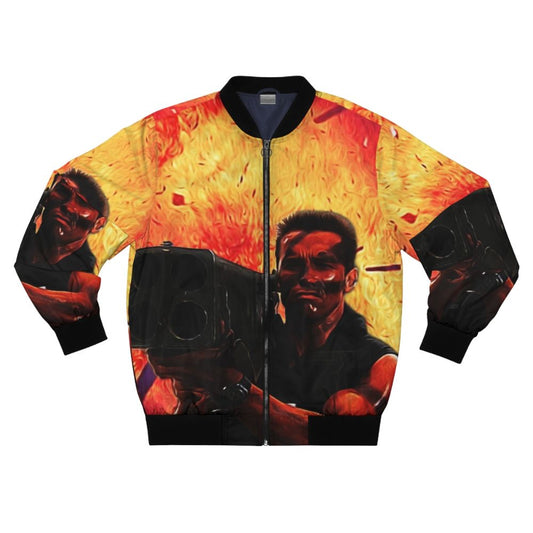 Arnold Schwarzenegger-inspired Commando Matrix bomber jacket with retro action design