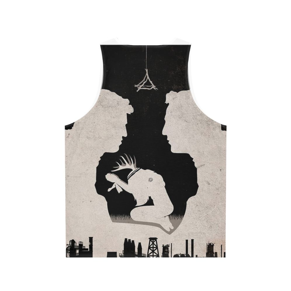 True Detective Unisex Tank Top with Minimalist Spiral Design - Back