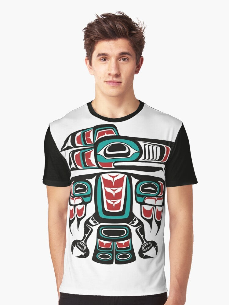 Haida raven totem graphic design on a t-shirt for native art and culture enthusiasts. - Men