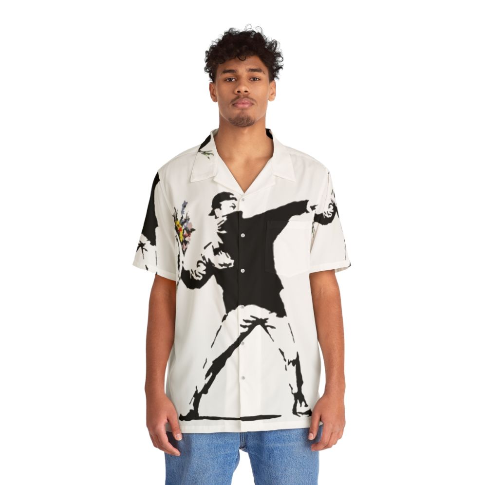 Rage Flower Bomber Stencil Hawaiian Shirt with Floral Print - People Front