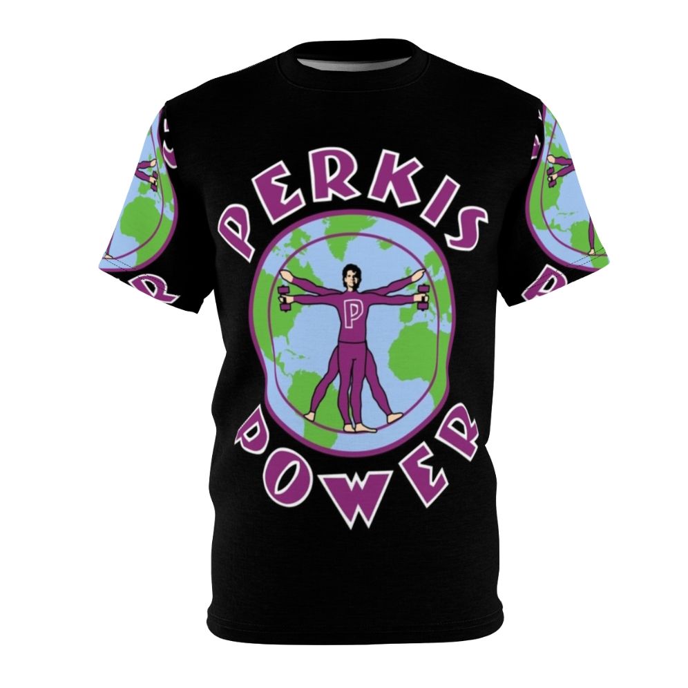 Perkis Power Inspired T-Shirt featuring humorous nod to '90s comedy Heavyweights