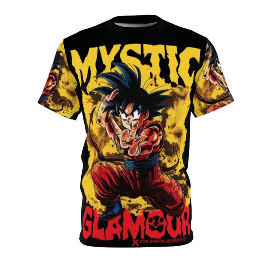 Striking dark art, anime-inspired t-shirt design featuring Goku from Dragon Ball