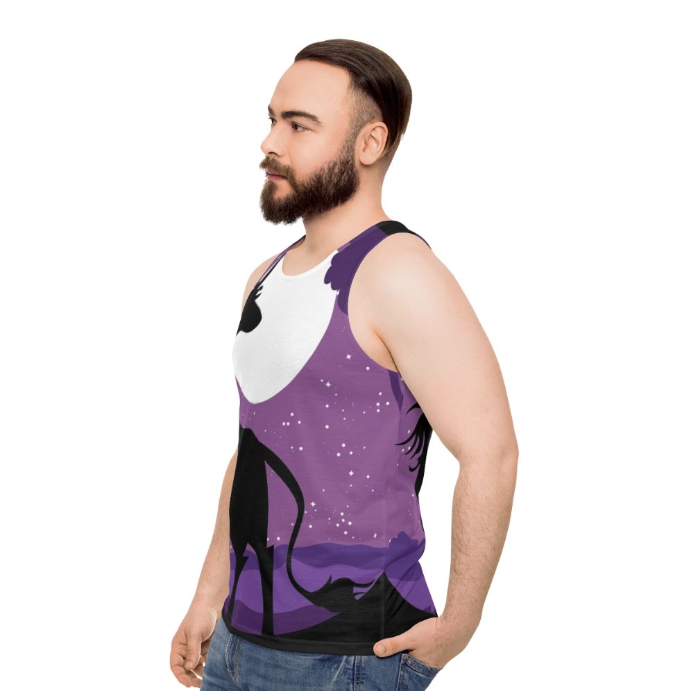 Unisex tank top with a unicorn in a moonlit forest design - men side