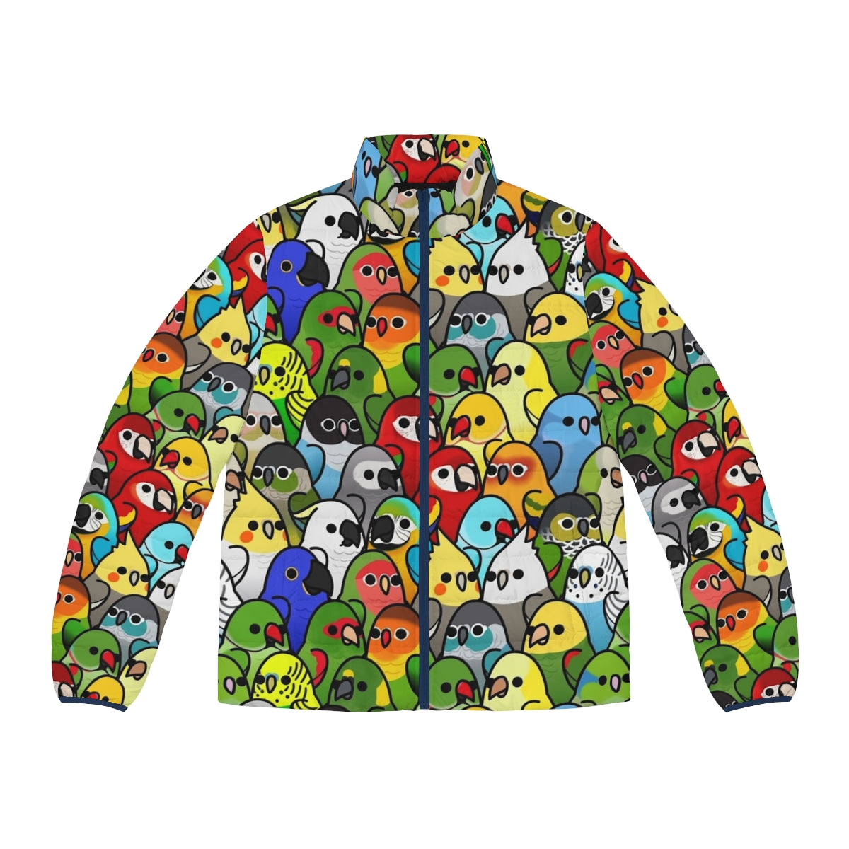 Too Many Birds Bird Squad Classic Puffer Jacket with a variety of colorful birds