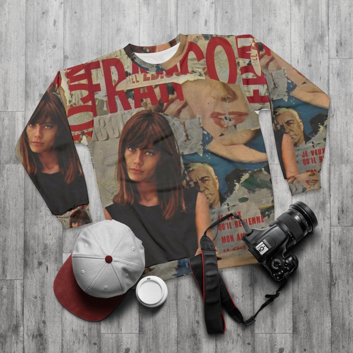 Retro Françoise Hardy Inspired Sweatshirt - flat lay