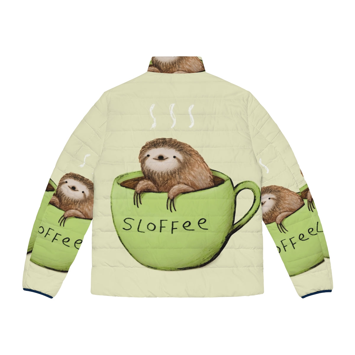 Sloffee Puffer Jacket - A cozy, sloth-themed puffer jacket for the ultimate slowth lover - Back