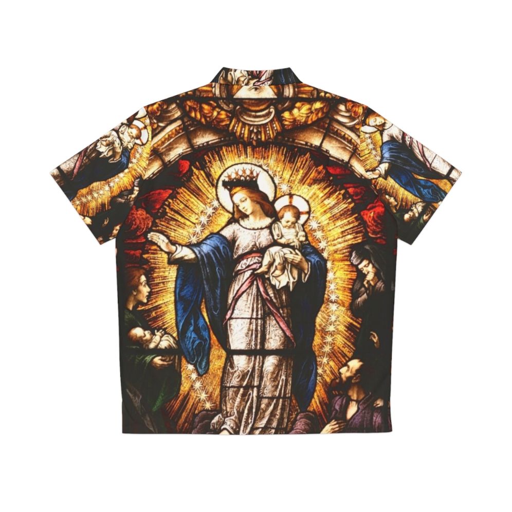 Virgin Mary Hawaiian Shirt with Stained Glass Design - Back