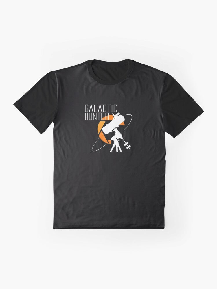 Galactic Hunter space and astronomy themed graphic t-shirt - Flat lay