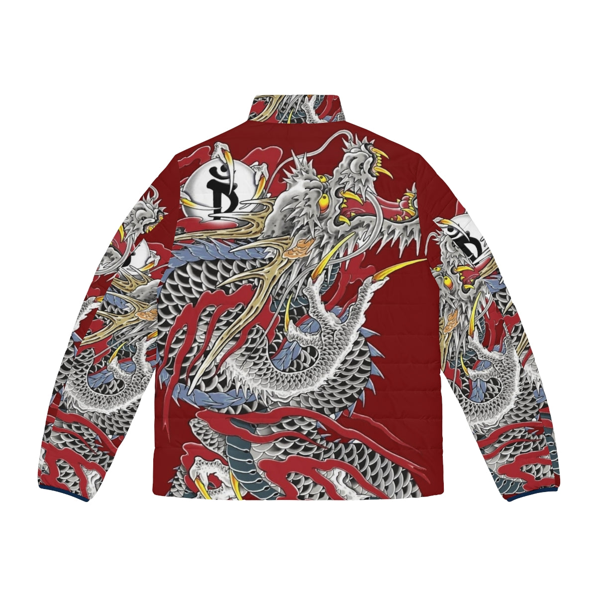 Yakuza Dragon Tattoo Puffer Jacket with Iconic Tattoo Design - Back