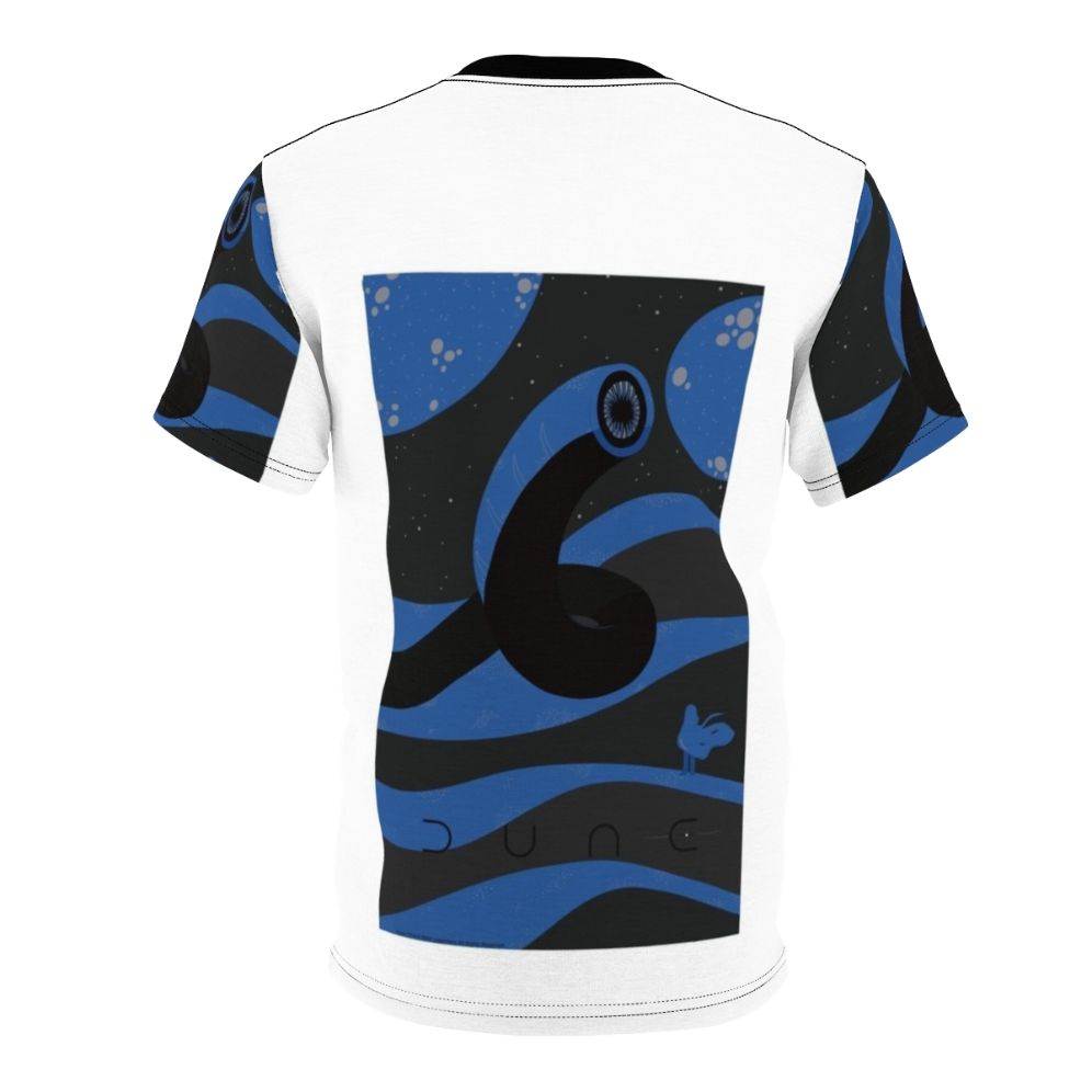 Illustration of a Dune-inspired sandworm and desert landscape on a t-shirt - Back