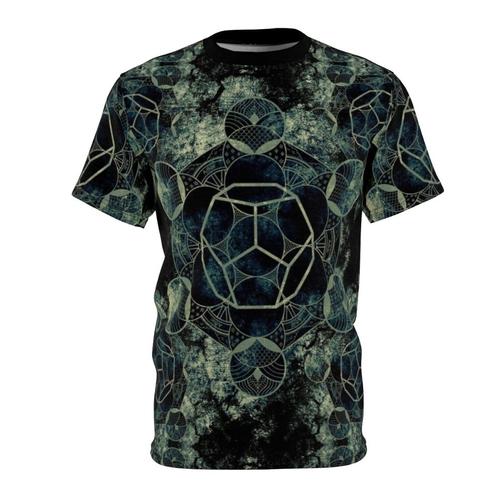 Vibrant AOP t-shirt featuring a sacred geometry design, perfect for your daily life.