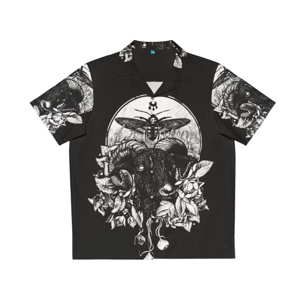 Dark Gothic Hawaiian Shirt with Nature and Occult Inspired Designs