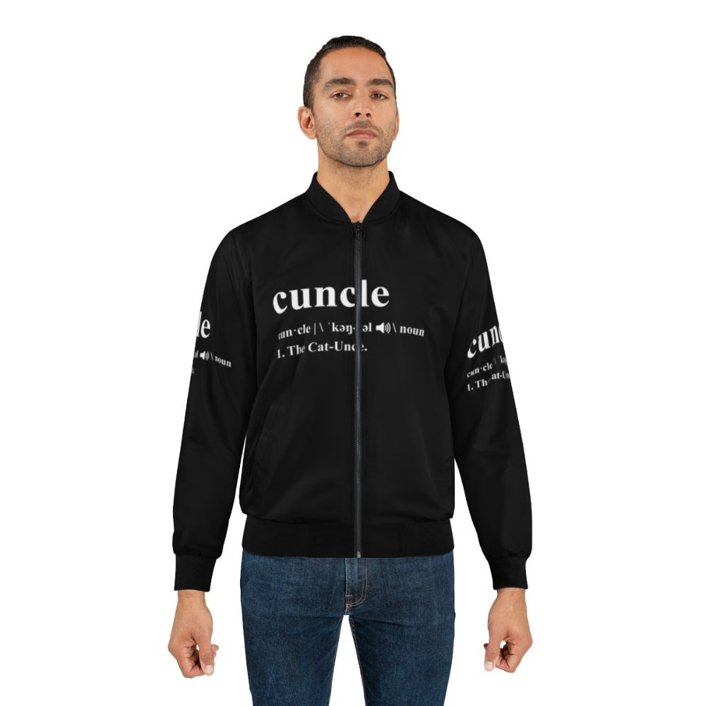 Cat Uncle Cuncle Bomber Jacket with Funny Cat and Uncle Design - Lifestyle