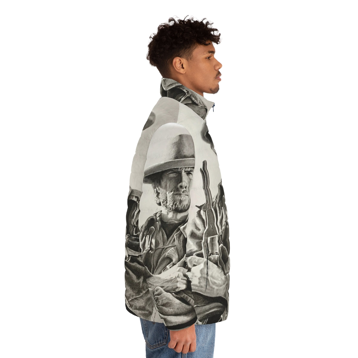 Clint Eastwood sketch printed puffer jacket - men side right