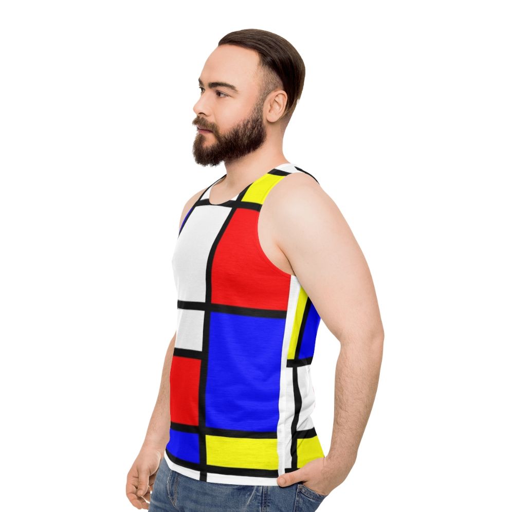 Unisex tank top with Mondrian-inspired abstract art design - men side