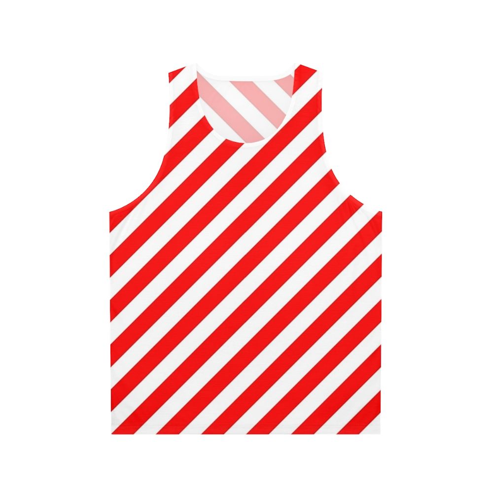 Unisex tank top with red and white diagonal stripes