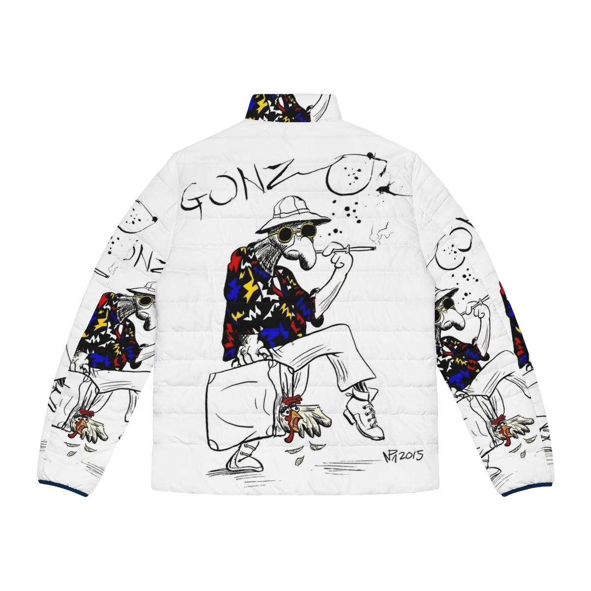 Gonzo Fear and Loathing in Las Vegas inspired puffer jacket with psychedelic pop art design - Back