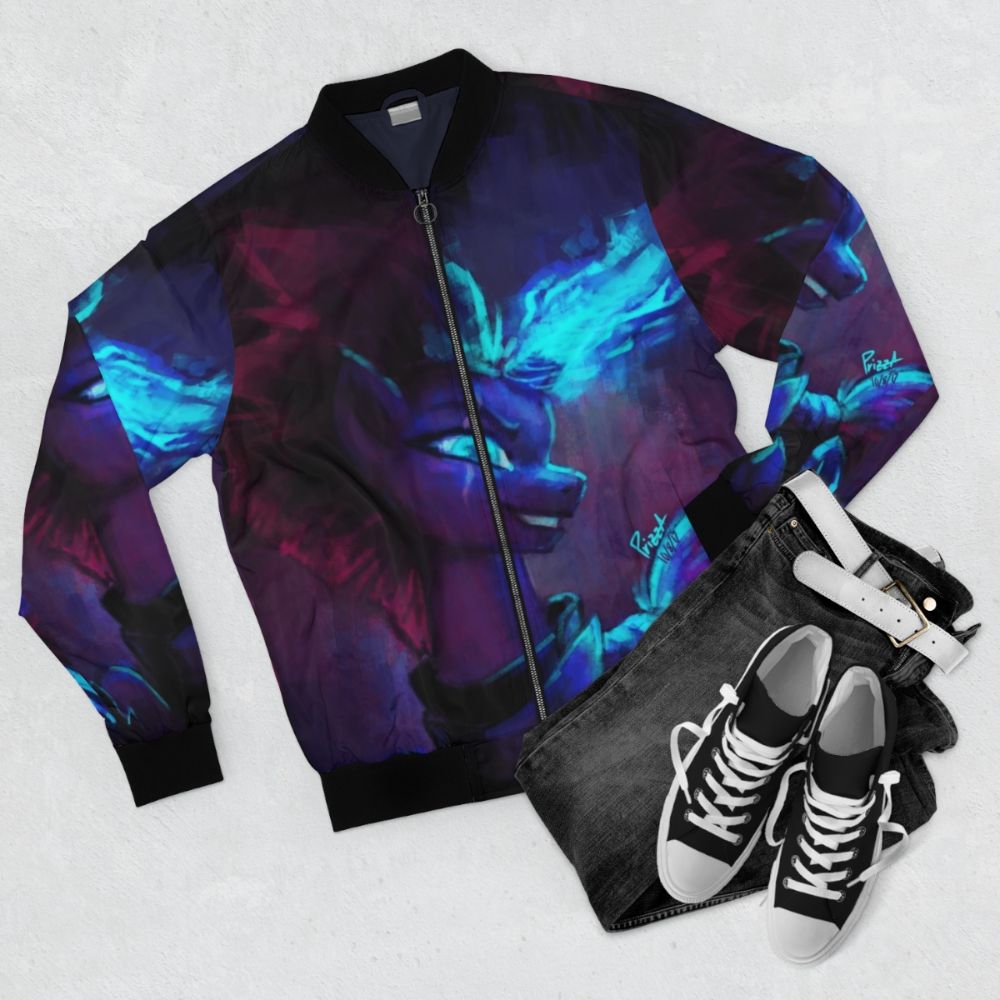 Tempest Shadow My Little Pony Unicorn Bomber Jacket - Flat lay