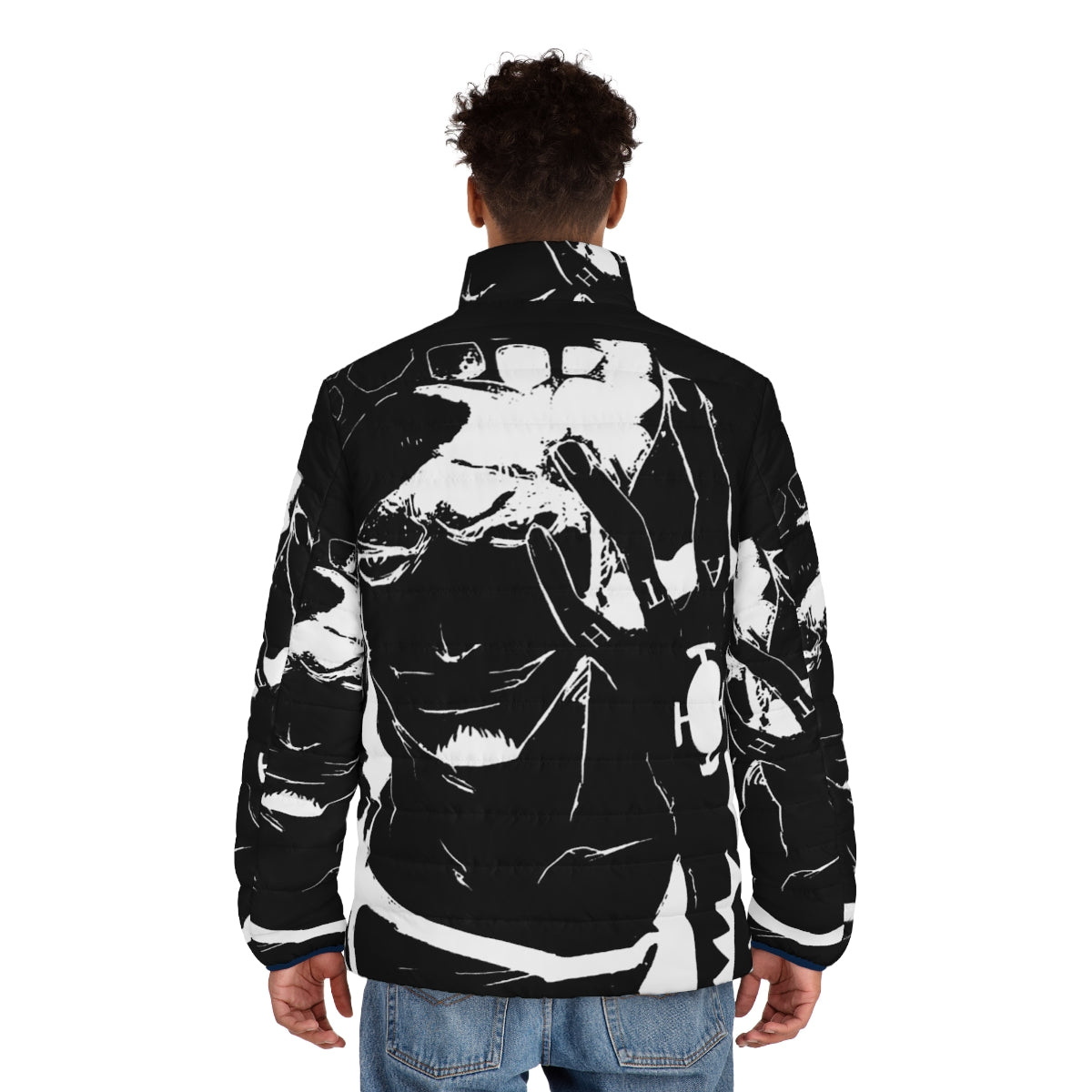 Trafalgar Law Puffer Jacket - One Piece Inspired Monochrome Anime Character Apparel - men back