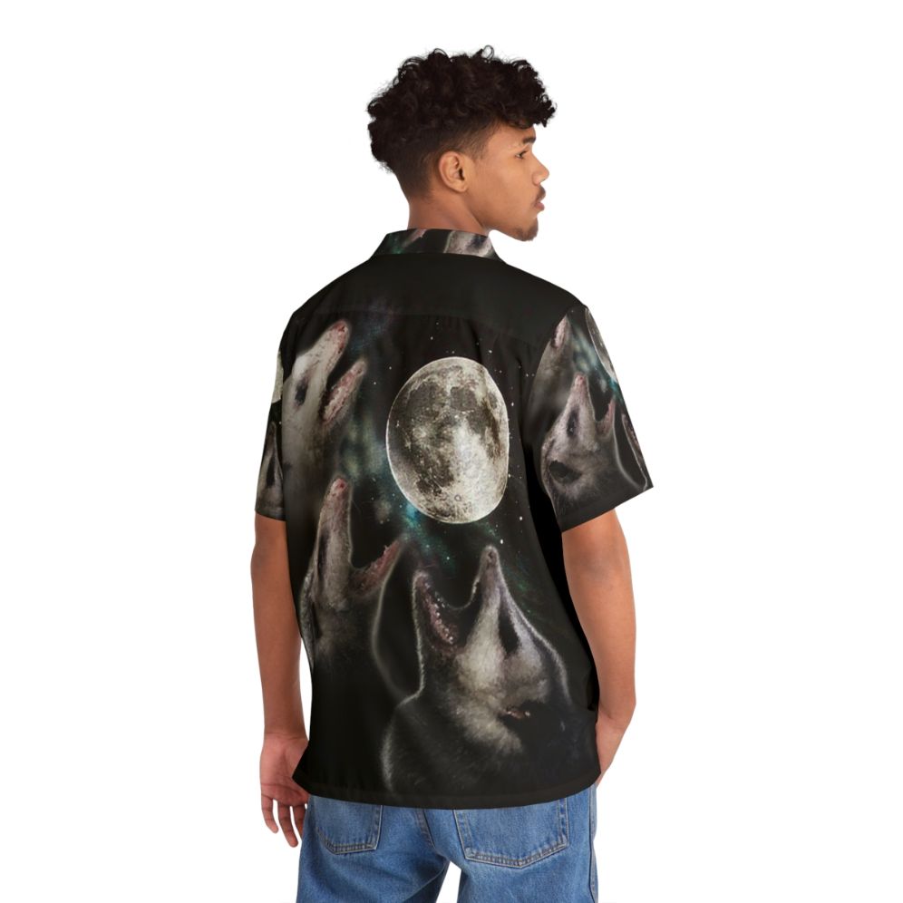 3 Opossum Moon Hawaiian Shirt with Tropical Opossum Print - Flat lay