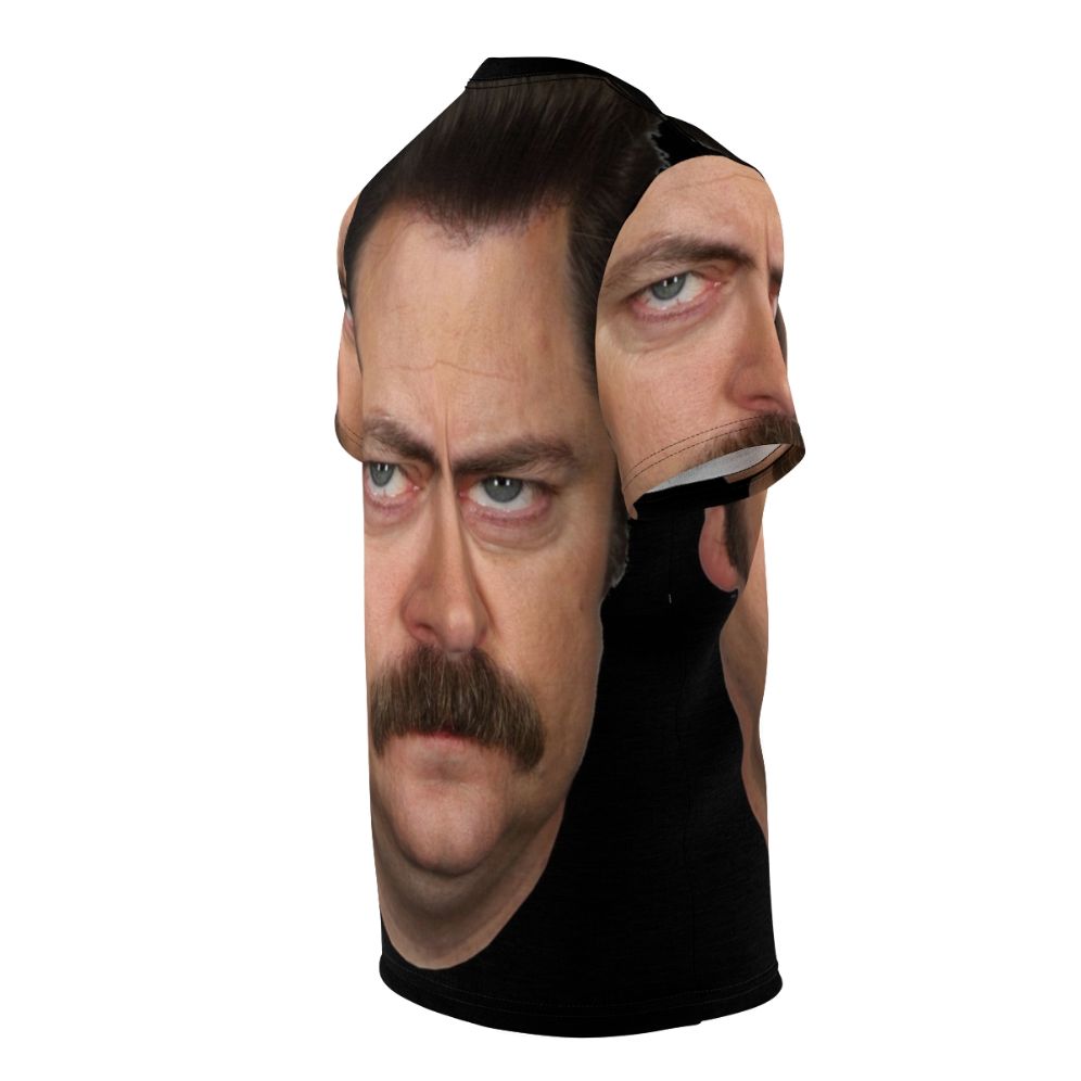 Graphic t-shirt design featuring a circle motif with references to the TV series Parks and Recreation and the character Ron Swanson. - men right