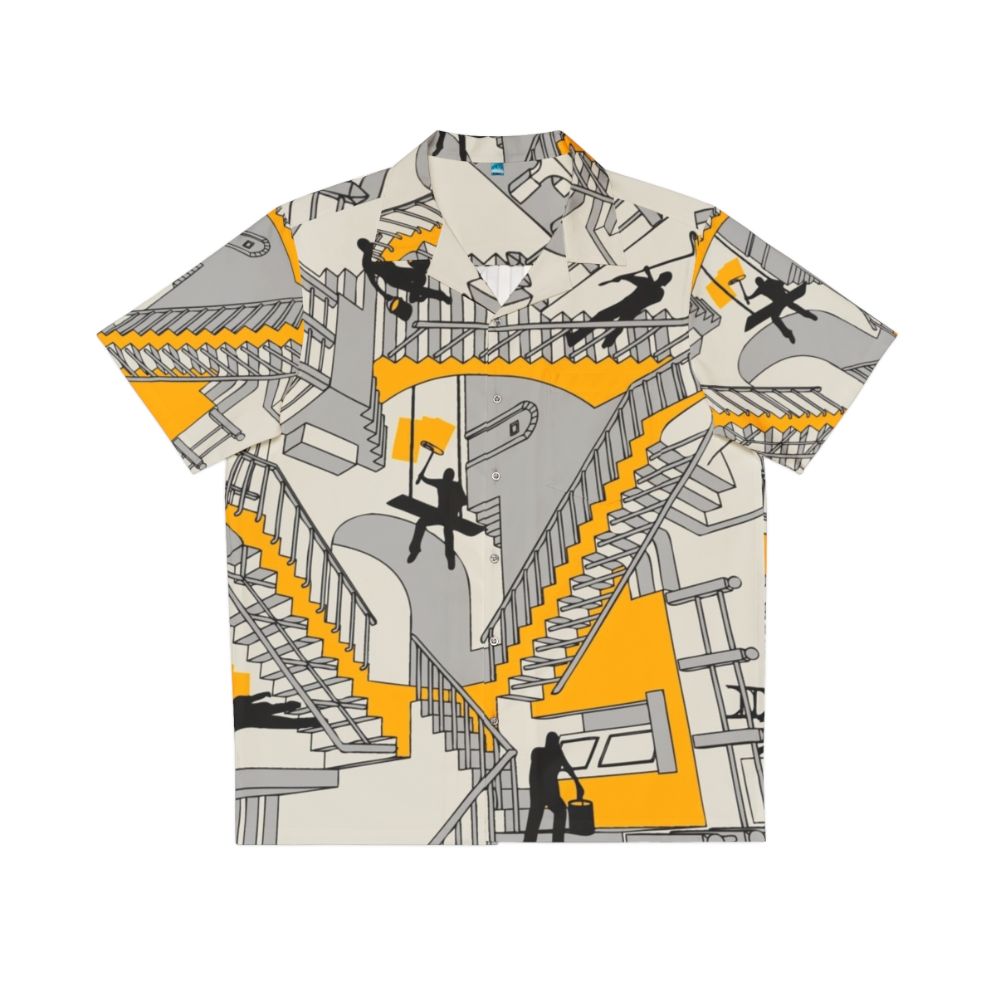 Architectural Hawaiian Shirt with Geometric Patterns and Surreal Home Improvement Elements