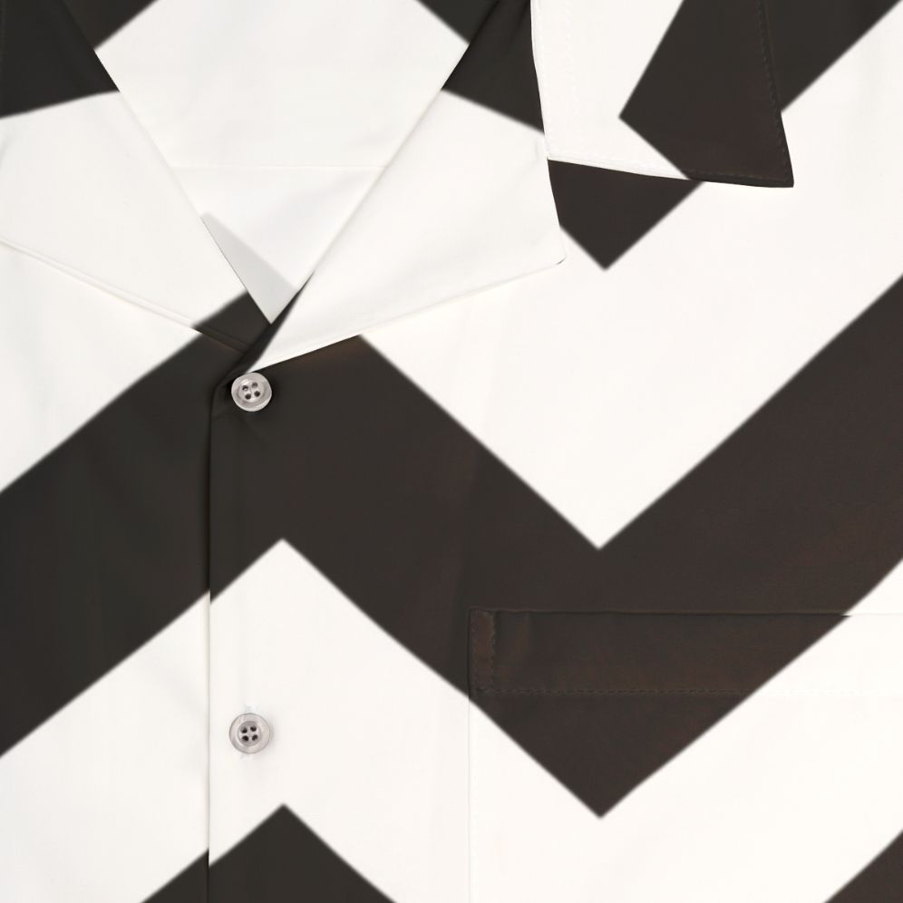 Black and White Zig Zag Hawaiian Shirt with Geometric Pattern - Detail