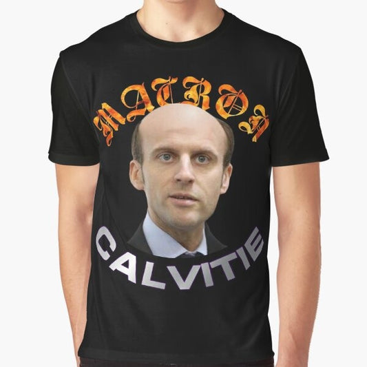 Macron Baldness Graphic T-Shirt featuring a humorous design