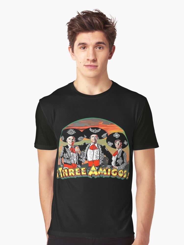 Three Amigos graphic t-shirt featuring the iconic trio of Martin Short, Steve Martin, and Chevy Chase - Men