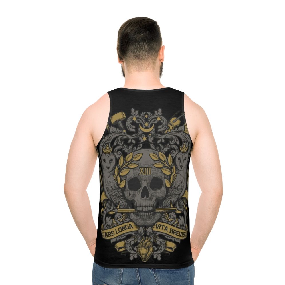 Ars Longa Vita Brevis unisex tank top with skull and heraldic design - men back