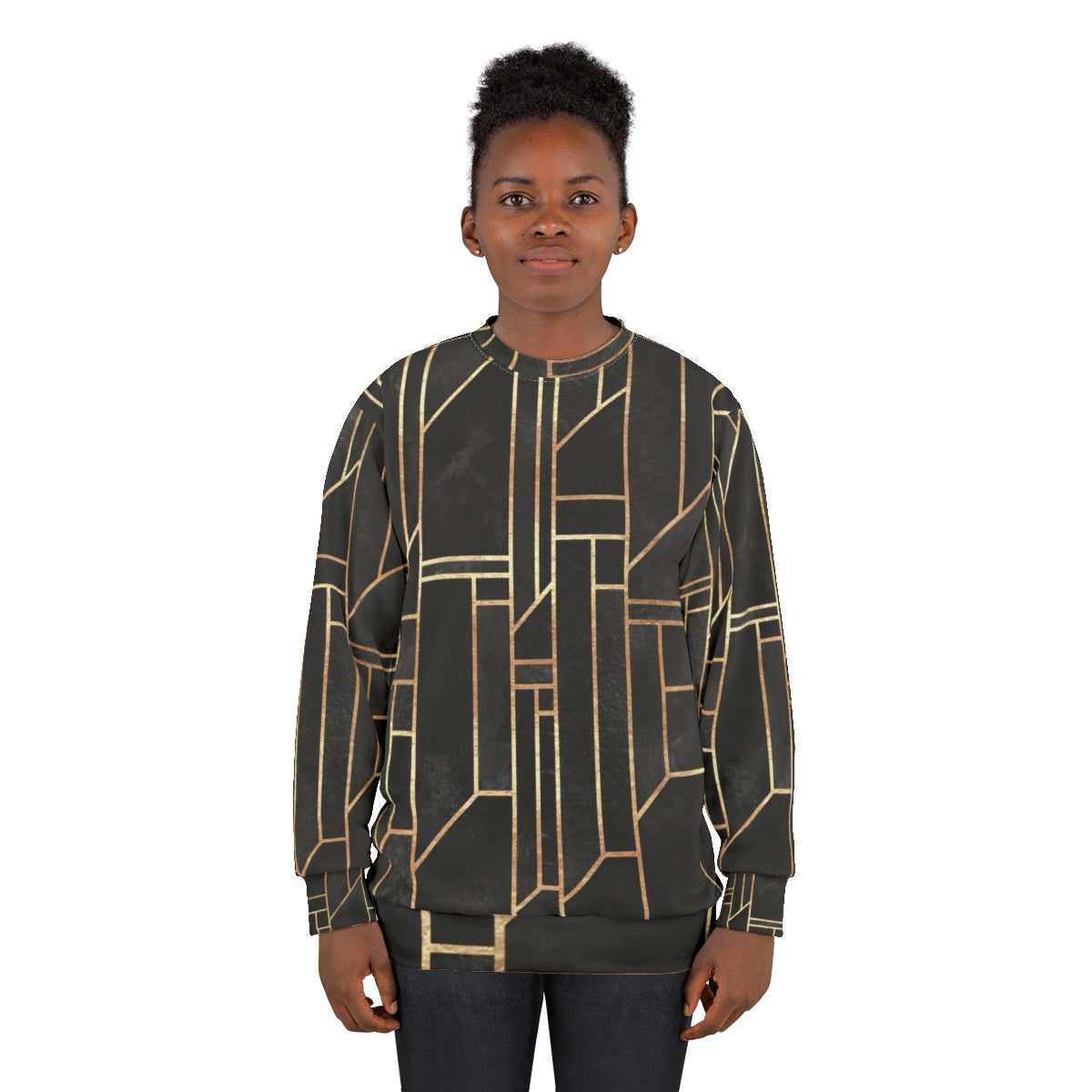 Black and gold geometric graphic design sweatshirt - women